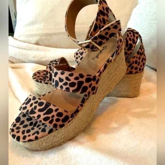 Cheetah (Leopard) Wedge Espidrille Strappy Sandals, 9 - Picture 3 of 5